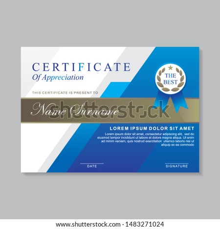 Modern certificate template design with blue color