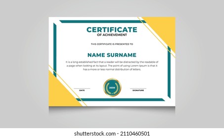 Modern Certificate Template Design, Diploma Award Certificate, Editable Vector File.