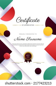 diseño moderno de plantillas de certificado con decoración de fondo de borde colorido y fresco