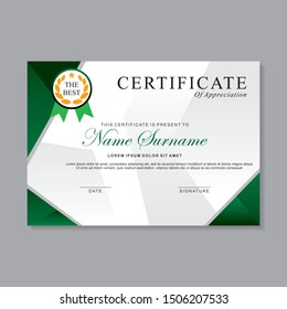 Modern certificate template design with green and white color 