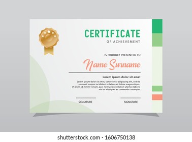 Modern certificate template design. Green color elegant shape composition.