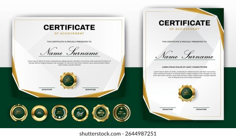 Modern Certificate Template Design With Green and gold Color Template