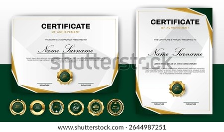 Modern Certificate Template Design With Green and gold Color Template