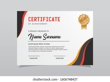 Modern certificate template design. Orange color elegant shape composition.