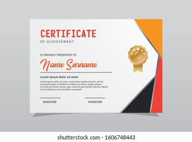 Modern certificate template design. Orange color elegant shape composition.