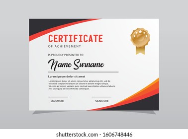 Modern Certificate Template Design Orange Color Stock Vector (Royalty ...