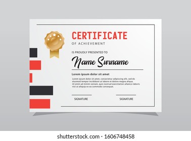 Modern certificate template design. Orange color elegant shape composition.