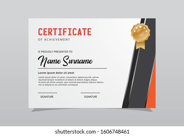 Modern certificate template design. Orange color elegant shape composition.