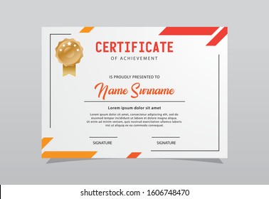 Modern certificate template design. Orange color elegant shape composition.