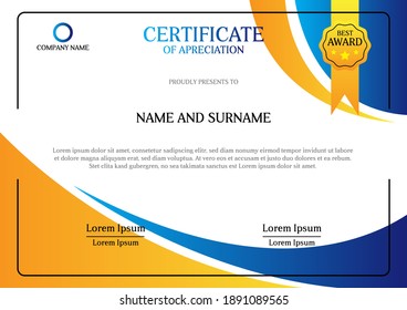 Modern Certificate Template Design With Orange And Blue Color