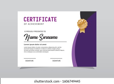 Modern certificate template design. Purple color elegant shape composition.