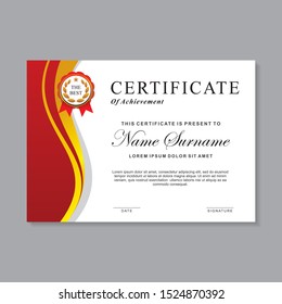 Modern certificate template design with red, gold and white color
