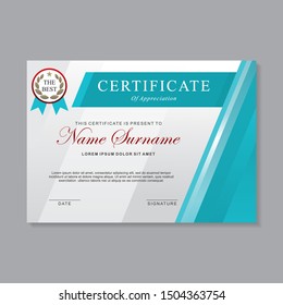 Modern certificate template design with turquoise and white color