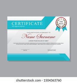 Modern certificate template design with turquoise and white color