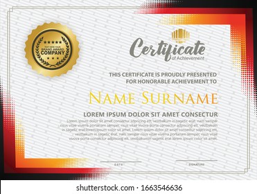 Modern certificate template with diagonal halftone ornament on background. vector illustration