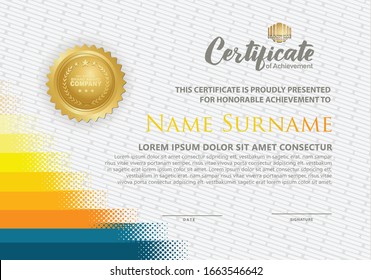 Modern certificate template with diagonal halftone ornament on background. vector illustration