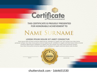 Modern certificate template with diagonal halftone ornament on background. vector illustration
