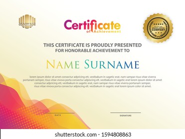 Modern certificate template with dynamic wave ornament on background, diploma, Vector illustration