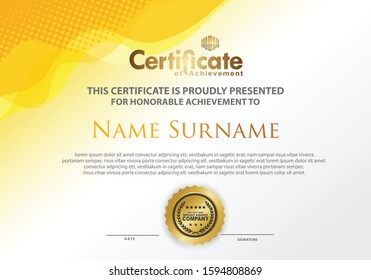 Modern certificate template with dynamic wave ornament on background, diploma, Vector illustration