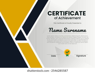 Modelo de certificado moderno com design geométrico elegante e layout profissional