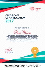 Modern certificate template. Flat dynamic design. Eps10 vector.