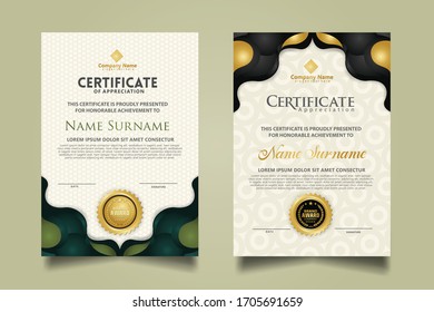 Modern certificate template with geometric overlap layer liquid shape, Fluid design, Isolated gradient waves on ornament. two set certificate. Vector background Illustration