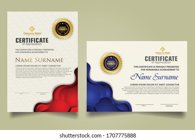 Modern certificate template with geometric overlap layer liquid shape, Fluid design, Isolated gradient waves on ornament. two set certificate. Vector background Illustration