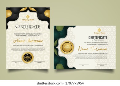 Modern certificate template with geometric overlap layer liquid shape, Fluid design, Isolated gradient waves on ornament. two set certificate. Vector background Illustration