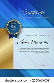 Modern certificate template with golden badges. Vector illustration certificate design for multipurpose business presentation award, diploma certificate and much more
