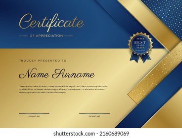 Modern certificate template with golden badges. Vector illustration certificate design for multipurpose business presentation award, diploma certificate and much more