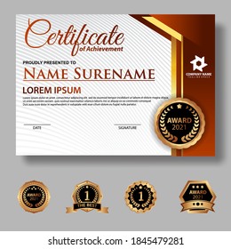 
Modern certificate template in gradation and gold colors, luxury and modern style and award style vector image. Suitable for appreciation. Premium vector.