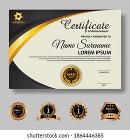 Modern certificate template in gradation and gold colors, luxury and modern style and award style vector image. Suitable for appreciation. Premium vector.