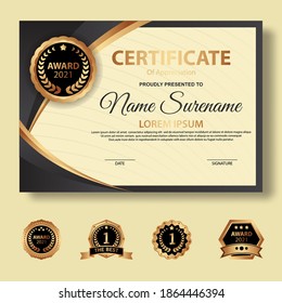 Modern certificate template in gradation and gold colors, luxury and modern style and award style vector image. Suitable for appreciation. Premium vector.