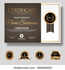 Modern certificate template in gradation and gold colors, luxury and modern style and award style vector image. Suitable for appreciation. Premium vector.
