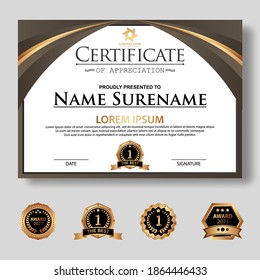 Modern certificate template in gradation and gold colors, luxury and modern style and award style vector image. Suitable for appreciation. Premium vector.