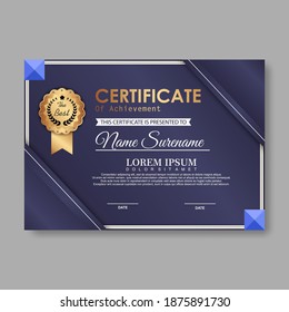 Modern certificate template in gradation and gold colors, luxury and modern style and award style vector image. Suitable for appreciation. Premium vector.