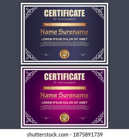 Modelo de certificado moderno en gradación y colores dorados, estilo moderno y de lujo e imagen vectorial de estilo galardonado. Apropiado para la apreciación. Vector premium.