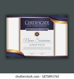 Modern certificate template in gradation and gold colors, luxury and modern style and award style vector image. Suitable for appreciation. Premium vector.
