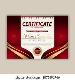 Modelo de certificado moderno en gradación y colores dorados, estilo moderno y de lujo e imagen vectorial de estilo galardonado. Apropiado para la apreciación. Vector premium.