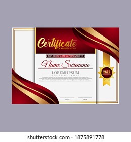 Modern certificate template in gradation and gold colors, luxury and modern style and award style vector image. Suitable for appreciation. Premium vector.