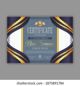 Modelo de certificado moderno en gradación y colores dorados, estilo moderno y de lujo e imagen vectorial de estilo galardonado. Apropiado para la apreciación. Vector premium.