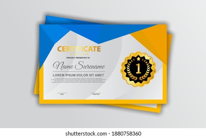 Modern certificate template in gradation and gold colors, luxury and modern style and award style vector image. Suitable for appreciation. Premium vector.