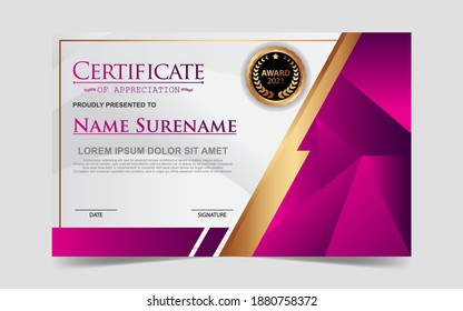 Modern certificate template in gradation and gold colors, luxury and modern style and award style vector image. Suitable for appreciation. Premium vector.