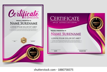 Modern certificate template in gradation and gold colors, luxury and modern style and award style vector image. Suitable for appreciation. Premium vector.