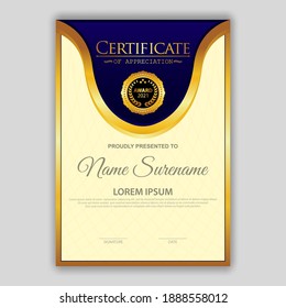 Modern certificate template in gradation and gold colors, luxury and modern style and award style vector image. Suitable for appreciation. Premium vector.