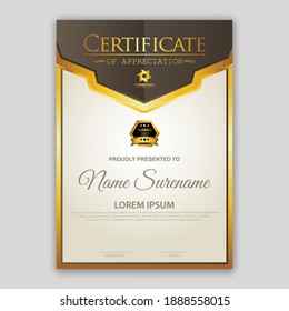 Modern certificate template in gradation and gold colors, luxury and modern style and award style vector image. Suitable for appreciation. Premium vector.