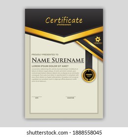 Modelo de certificado moderno en gradación y colores dorados, estilo moderno y de lujo e imagen vectorial de estilo galardonado. Apropiado para la apreciación. Vector premium.