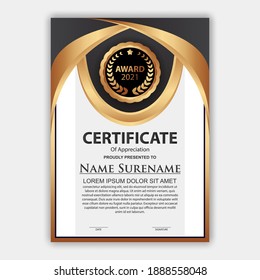 Modern certificate template in gradation and gold colors, luxury and modern style and award style vector image. Suitable for appreciation. Premium vector.