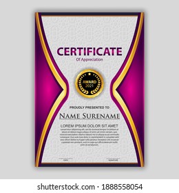 Modern certificate template in gradation and gold colors, luxury and modern style and award style vector image. Suitable for appreciation. Premium vector.