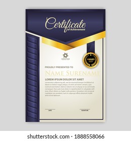 Modern certificate template in gradation and gold colors, luxury and modern style and award style vector image. Suitable for appreciation. Premium vector.